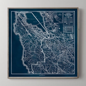 Silicon Valley Map, Vintage San Mateo California Fine Art Print, Bay Area Map, Northern California, Mountain View, Palo Alto, Menlo Park