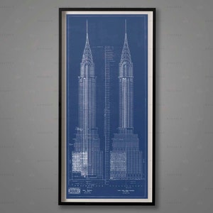 CHRYSLER BUILDING BLUEPRINTS, Architektur Pläne, Ansichten, nyc Architektur, Chrysler Elevations, Wanddekoration, große Wandkunst, Architekt