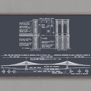 Brooklyn Bridge Blueprint Art Print: Vintage New York City Architecture
