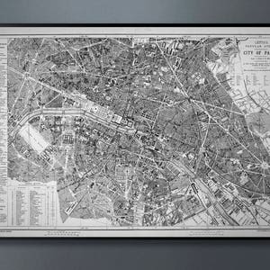 CIRCA 1883 LETTS MAP of Paris, Vintage Paris Map, Paris Map, Wall Map, Vintage Map, Old Map, Rustic Map, French Decor, Shabby Chic, Big Map