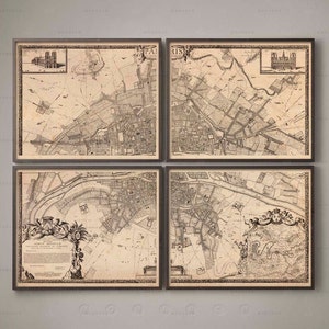 Mapa de quatro painéis PLAN DE PARIS de 1672, Paris vintage, mapa antigo, mapa da cidade, arte de parede grande, mapa de Paris, planta de Paris, planta de Paris, arte francesa