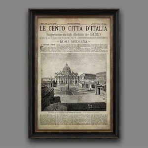 Vintage Italian Newspaper, Roma Moderna Full Cover, Circa 1887 Old Italian Newspaper, Italian Decor, Italian Art, Rome Poster, Roma Print