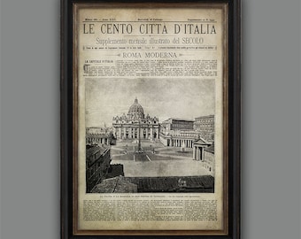 Vintage Roma Newspaper Print: 1887 Italian Art, Rome Decor
