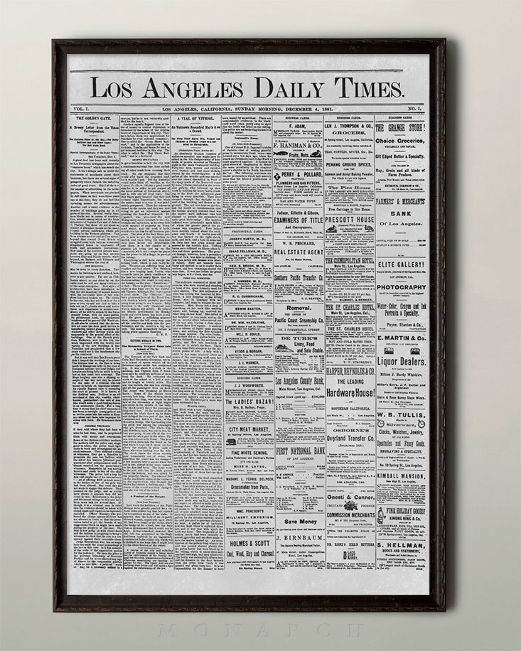 Los Angeles Times First Issue, December 4 1881, LA Times Inaugural