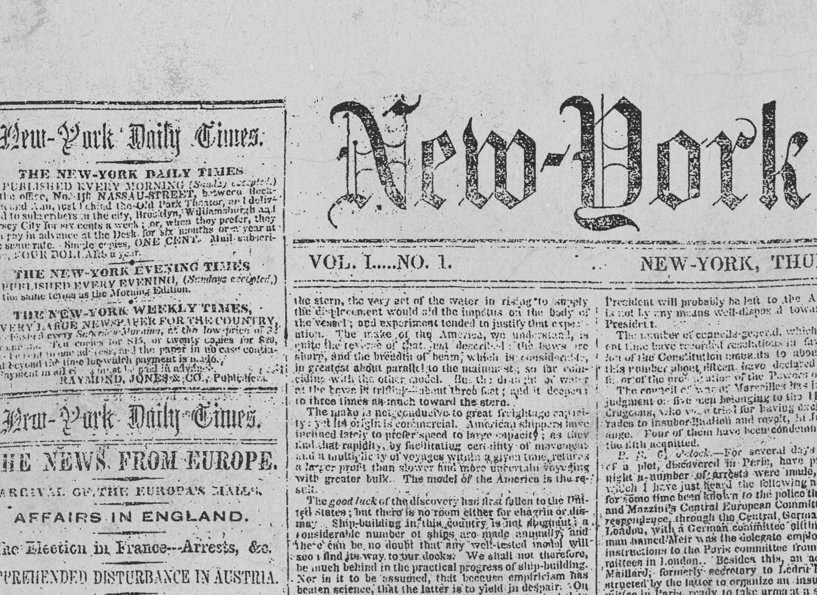 New York Times Newspaper First Issue September 18 1851 NY Etsy