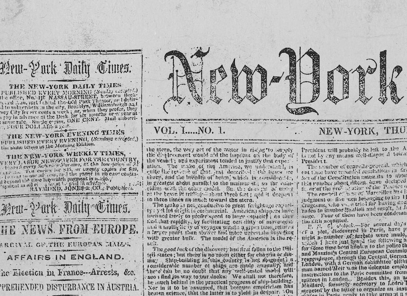 New York Times Newspaper First Issue September 18 1851 NY Etsy
