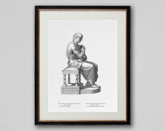 Antique Figure Art #4 - Statue Engraving Drawing - Classic Male Figure Illustration - Palace Versailles Statue - Masculine Art Print