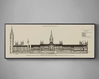 BIG BEN, BRITISH Parliament Plans, Westminster Palace, Elizabeth Tower, Big Ben Blueprints, London Architecture, London Art, London Print