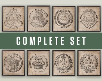 18TH CENTURY EUROPEAN DOCUMENT Seal Set of 8 Prints, Heraldry Art Prints, Family Crest Seals, Crest Stamps, Heraldry Stamps, Heraldic Seals