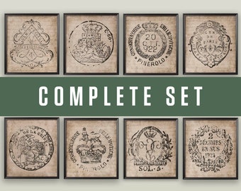 18th Century Heraldry Art Prints: European Document Seal Set of 8