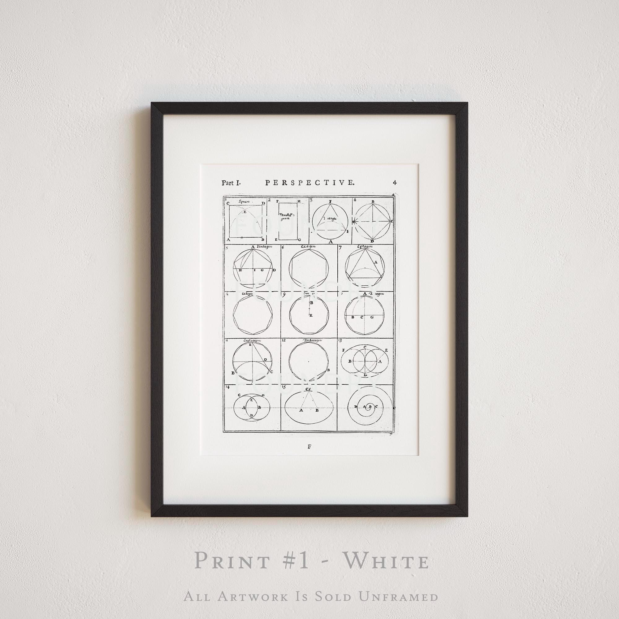 The Practice of Perspective: 18th C. Etchings - Plate #1 - Geometric Art | Scientific Illustration | Math Diagram | Vintage Etching Wall Art