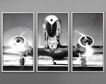 AIRPLANE TRIPTYCH, Vintage Aircraft, Vintage Airplane, Aviation Photography, Monochrome Photo, Black and White Photography, Military Art