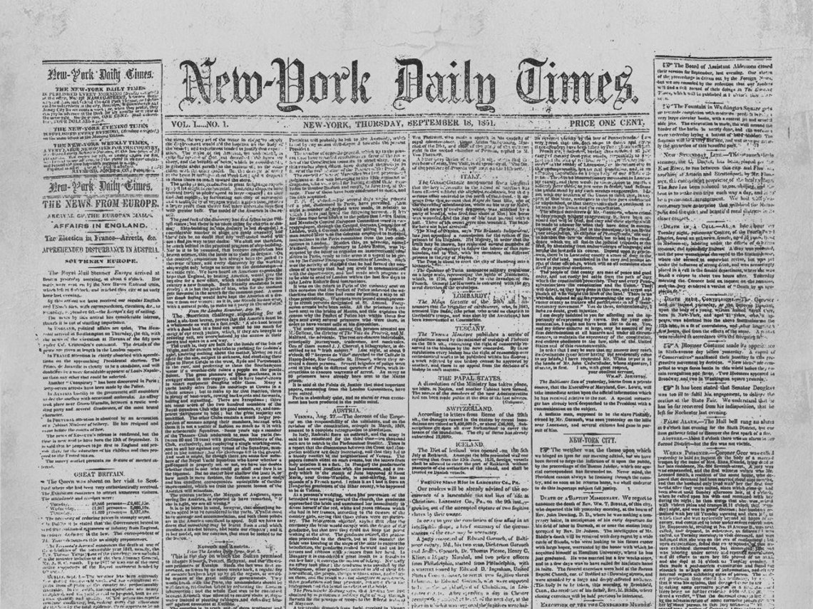 New York Times Newspaper First Issue September 18 1851 NY Etsy