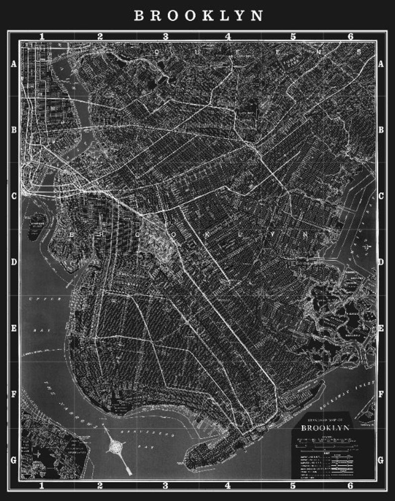 Brooklyn Map Print Art, Vintage Brooklyn Wall Art, Kings County, Brooklyn Heights, Prospekt Park, Flatlands, DUMBO, Bedford Stuyvesant image 3