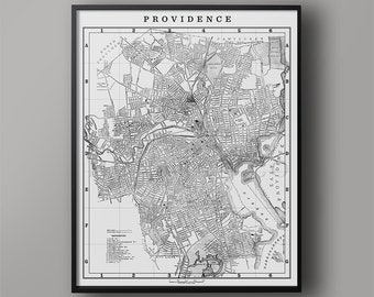 MAP of PROVIDENCE: Vintage Providence Rhode Island USA - Providence City Map -  Old Providence - City Map of Providence - Providence Map Art