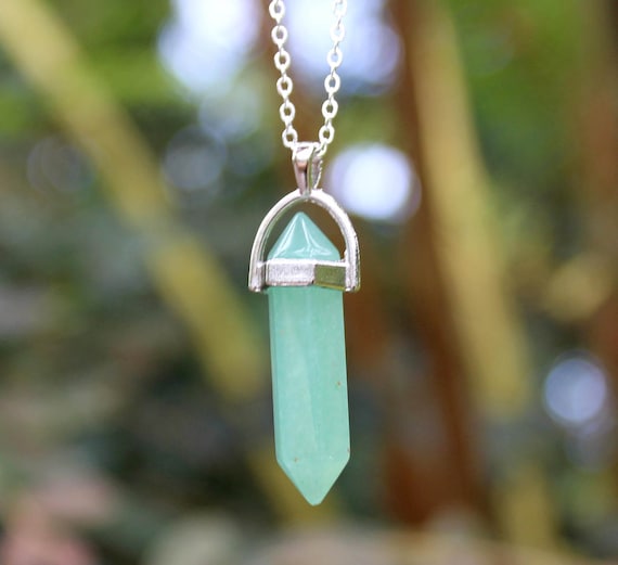 Hexagon Necklace GREEN AVENTURINE Hexagon Pendant Stone