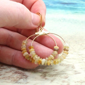 HONEY AGATE Hoop Earrings / Gemstone Earrings / Chakra Earrings / Gold Hoop Earrings / Solar Chakra / Abundance / Healing Crystals image 4