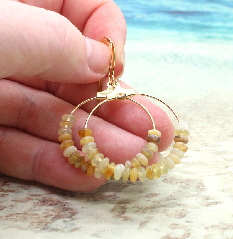 HONEY AGATE Hoop Earrings / Gemstone Earrings / Chakra Earrings / Gold Hoop Earrings / Solar Chakra / Abundance / Healing Crystals image 4