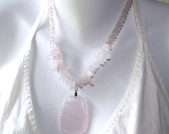 ROSE QUARTZ / Necklace, Bracelet, and Earring Set / Gemstone Beaded Necklace / Gemstone Bracelet / Matching Set / Healing Crystals