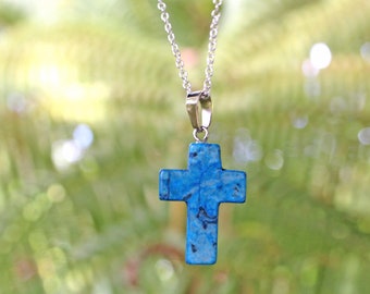 Cross Pendant / Cross Necklace / BLUE JASPER / Stone Cross Necklace / Gemstone Cross / First Communion Gift / Easter Gift / Chakra Necklace