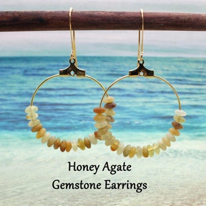 HONEY AGATE Hoop Earrings / Gemstone Earrings / Chakra Earrings / Gold Hoop Earrings / Solar Chakra / Abundance / Healing Crystals image 1