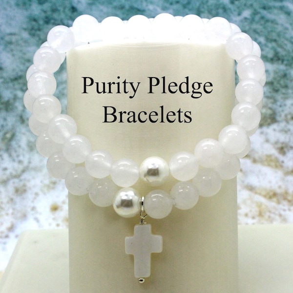 Purity Pledge Bracelet / True Love Waits / Commitment to Purity / White Cross Bracelet / Religious Jewelry / Pure White