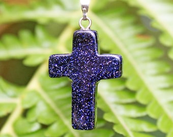Cross Pendant / Cross Necklace / BLUE GOLDSTONE / Stone Cross Necklace / Gemstone Cross / First Communion Gift / Easter Gift