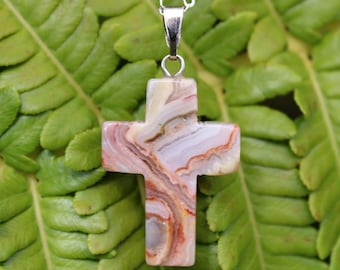 Cross Pendant / Cross Necklace / CRAZY LACE Agate / Stone Cross Necklace / Gemstone Cross / First Communion Gift / Easter Gift