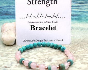 STRENGTH Morse Code Gemstone Ladies Bracelet / Morse Code Bracelet / Gift for Best Friends / Strength / Healing Crystals