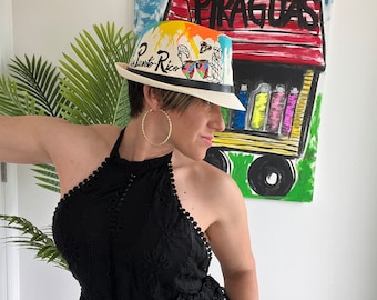 Hand painted fedora paint drip Puerto Rico by Izis la Enfermera