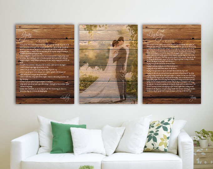 Personalized wedding vows wood, custom wedding vow art wood, his and her vow canvas print, meaningful wedding gifts, wedding vow picture