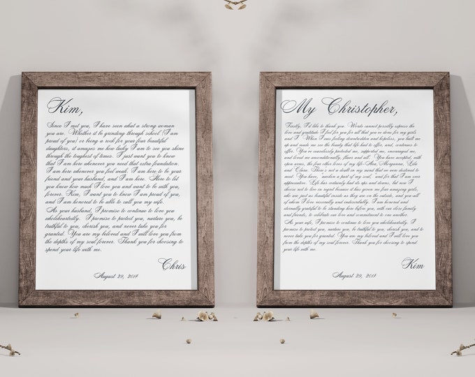 Christmas Gifts For Couple, His And Her Wedding Vow Art Gifts, Personalized 1 Year Anniversary Gifts, Framed Wedding Vows Calligraphy