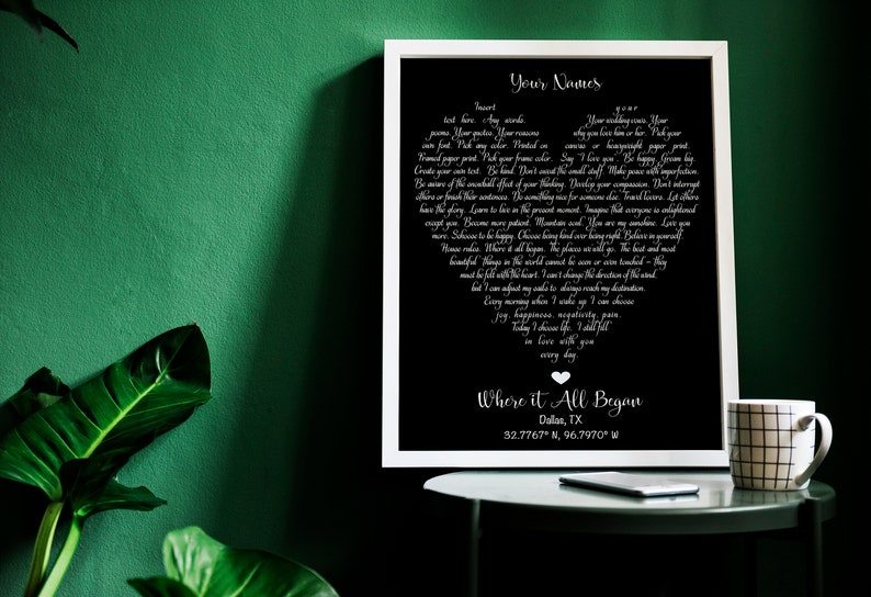Framed Song Lyrics Wall Art Print Wedding Gift for Couples Etsy