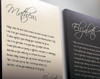 Vows to canvas, Wedding Vows, Wedding Vows Canvas, Wedding Vows Print, His and Her Vows, Wedding vows calligraphy, calligraphy vows, vows