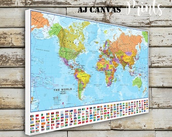 World Map, Large World Map, Push Pin Map for Home, Office Decoration, Framed World Map, Ready to Hang, Stretched, Detailed World Map Gift 8