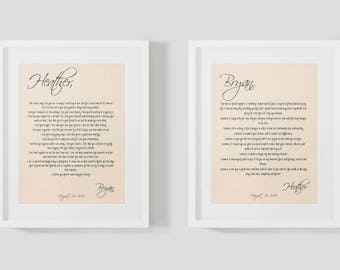 Paper anniversary gift, 1 year wedding anniversary gift for couple, His and Hers wedding vow art print, Personalized gift for husband