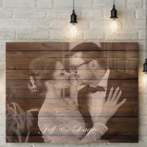 Personalized Canvas, Canvas Wood Background, Woodgrain Photo Print, Wedding image to canvas, Rustic Wedding Wall Art, Anniversary Art gift