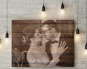 Personalized Canvas, Canvas Wood Background, Woodgrain Photo Print, Wedding image to canvas, Rustic Wedding Wall Art, Anniversary Art gift