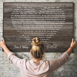 Personalized song lyric wall art, custom wood signs, music gift for him, farmhouse signs, sentimental gifts for husband, first anniversary image 1