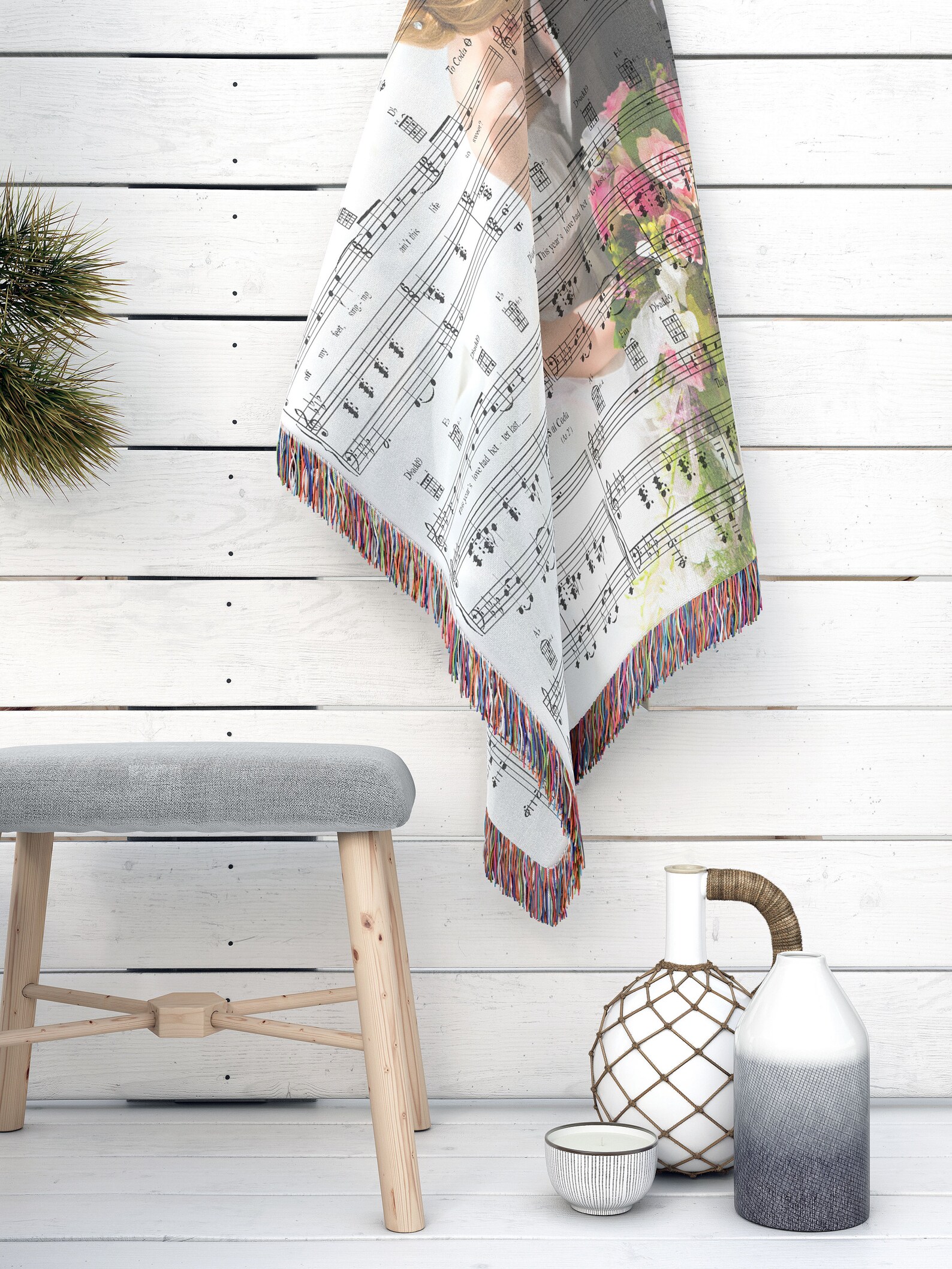 Music Notes Woven Throw Blanket Personalized Cotton Etsy