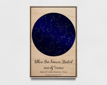 The Night We Met, Date Night, First Date Gift For Her, Our First Date Memory, Where We Met, Custom Night Sky, Star Map Personalized On Wood