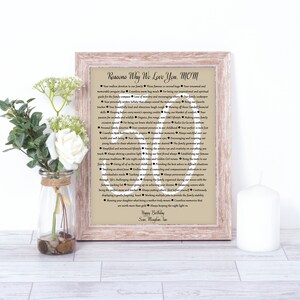 Personalized 50th birthday gift for mom, 50 reasons I love you mom, 60 reasons why we love you, 60th, 70th, 80th, 90th Mom birthday gift image 3