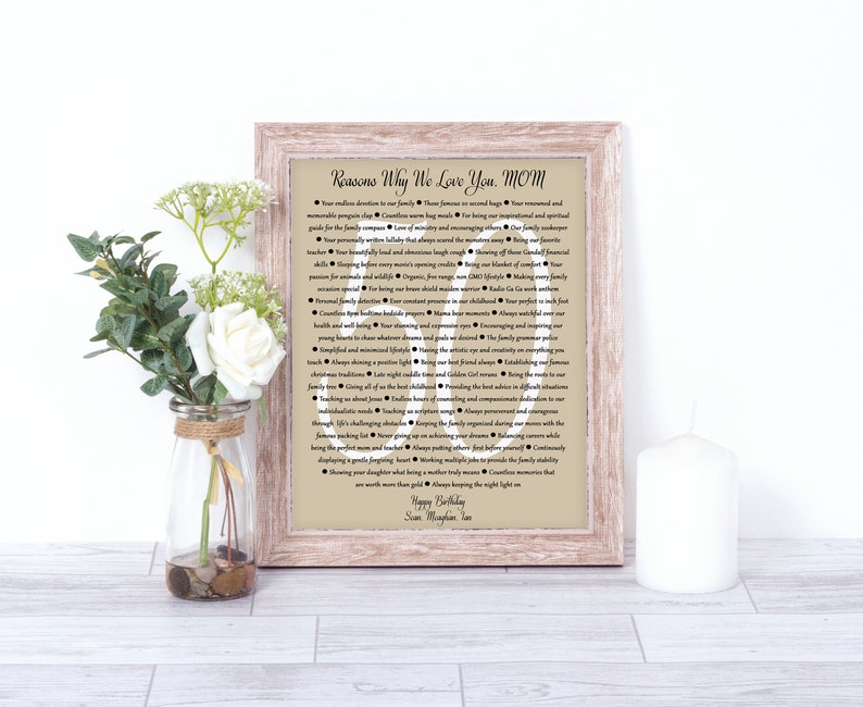 Personalized 50th birthday gift for mom, 50 reasons I love you mom, 60 reasons why we love you, 60th, 70th, 80th, 90th Mom birthday gift image 3