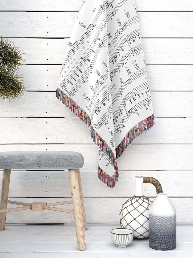 Music Notes Woven Throw Blanket Personalized Cotton Etsy