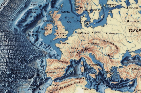 Ocean Floor Map World Map Oceans Map Atlantic Ocean Map Etsy