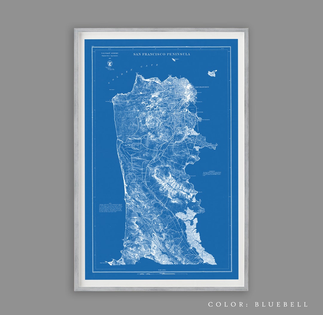 San Francisco Peninsula Map, Vintage Nautical Map California Print ...