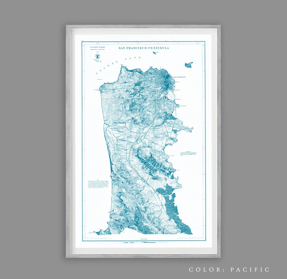 San Francisco Peninsula Map, Vintage Nautical Map California Print ...