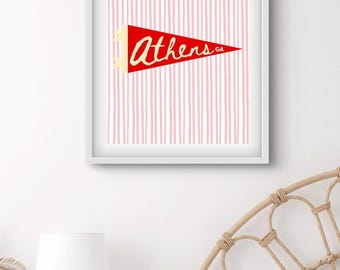 Athens GA studentrumsdekor, UGA-tryck, väggkonst i studentrummet, väggkonst i Athens GA, UGA-väggkonst, University of Georgia-tryck, konst i Aten