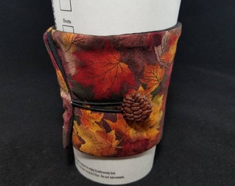 Fall Leaves Coffee Cup Sleeve, Fall Ecofriendly Coffee Cup, Leaves Reusable Cup Sleeve, Reusable Coffee Cup Warmer, Insulated Coffee Holder