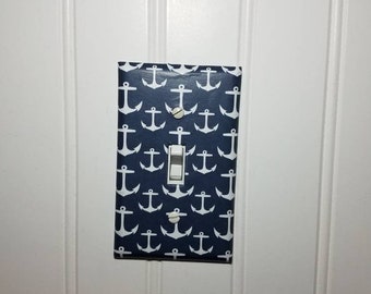 Navy Blue and White Anchor Design Light switch plate cover